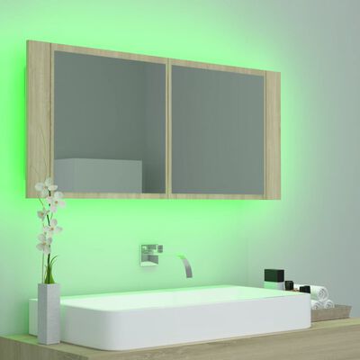 vidaXL vannasistabas spoguļskapītis ar LED, ozolkoka krāsa, akrils