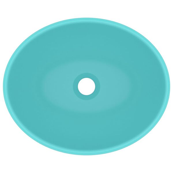 vidaXL izlietne, ovāla forma, 40x33 cm, matēta gaiši zaļa keramika