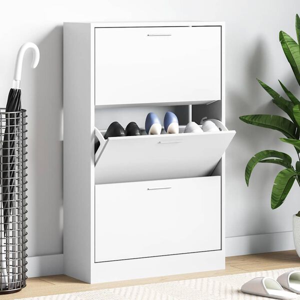 vidaXL apavu skapītis, balts, 63x24x103 cm, inženierijas koks