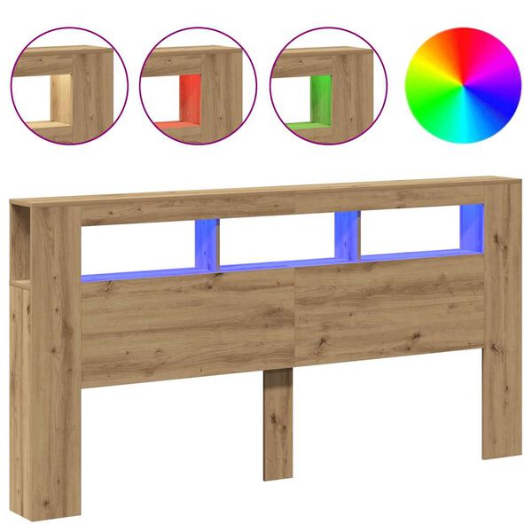 vidaXL gultas galvgalis ar LED, koka krāsa, 200x18,5x103,5 cm, koks