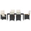 vidaXL Dārza ēdamgalds ar spilvenu 7 pcs Melna poliratāns