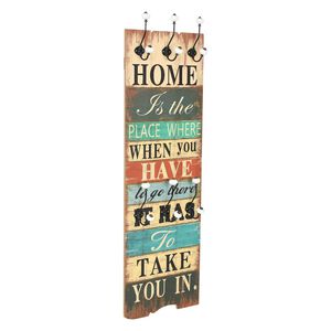 vidaXL drēbju pakaramais HOME IS, 120x40 cm, 6 āķī&scaron;i