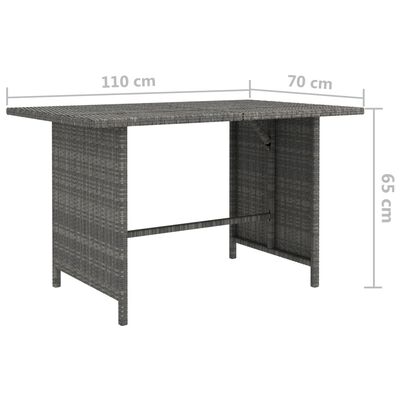 vidaXL dārza galds, 110x70x65 cm, pelēka PE rotangpalma