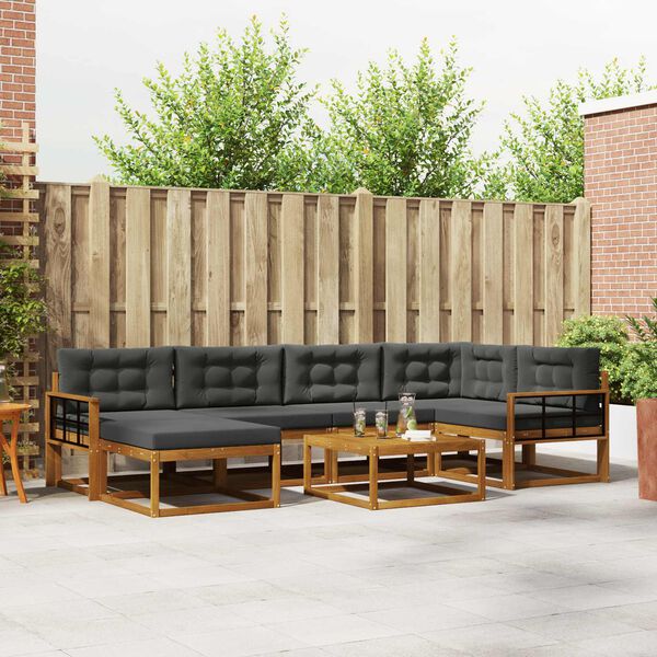 vidaXL Āra dīvānu komplekts ar spilvenu 7 pcs Dabisks un antracīts