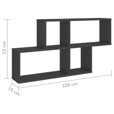 vidaXL sienas plaukts, pelēks, 100x18x53 cm, skaidu plāksne