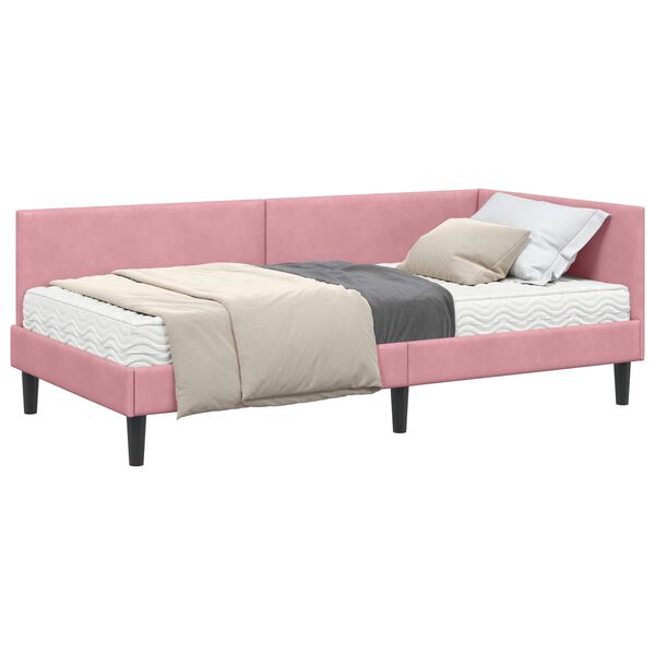 vidaXL Stūra gultas rāmis ar matrači Cits 2 pcs Pelēka Samts