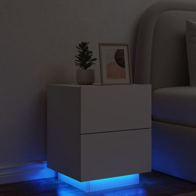 vidaXL naktsskapītis ar LED apgaismojumu, balts, inženierijas koks