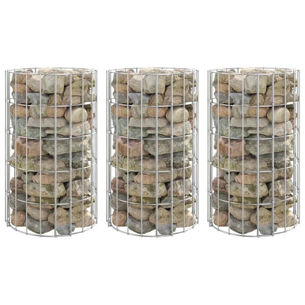 vidaXL gabioni, puķu kastes, 3 gab., apaļi, cinkots tērauds, Ø30x50 cm