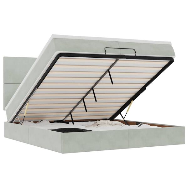 vidaXL Osmaņu gultas rāmis ar matračiem gai&scaron;i pelēks 200x200cm audums