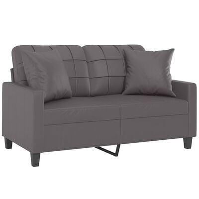 vidaXL divvietīgs dīvāns ar spilveniem, pelēks, 120 cm, mākslīgā āda