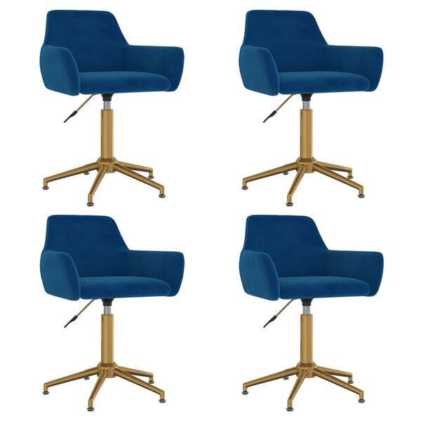 vidaXL grozāmi virtuves krēsli, 4 gab., zils samts