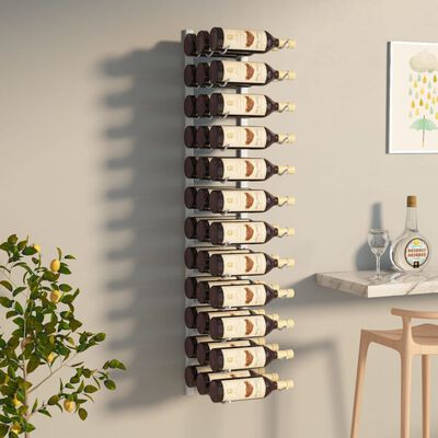 vidaXL sienas vīna pudeļu plaukts 36 pudelēm, balts, dzelzs