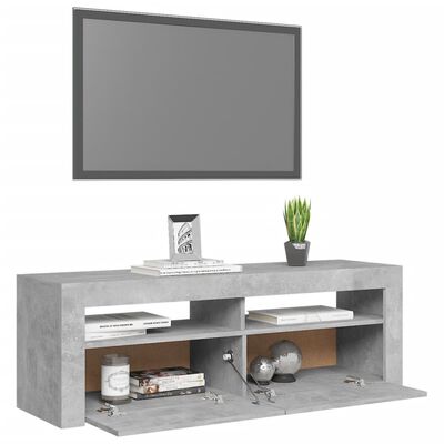 vidaXL TV galdiņš ar LED lampiņām, betona pelēks, 120x35x40 cm