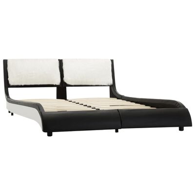 vidaXL gultas rāmis, 135x190 cm, balta un melns mākslīgā āda