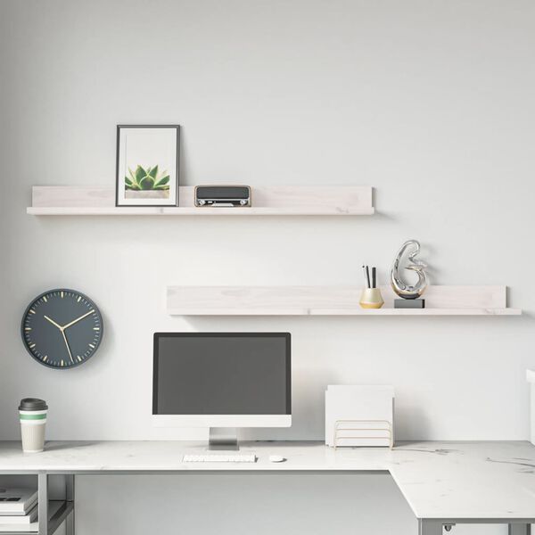 vidaXL sienas plaukti, 2 gab., balti, 110x11x9 cm, priedes masīvkoks