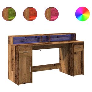 vidaXL rakstāmgalds, LED, veca koka, 160x55x91 cm, inženierijas koks