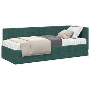vidaXL Stūra gultas rāmis ar matrači 2 gab. Tum&scaron;i zaļ&scaron; 80 x 200 cm