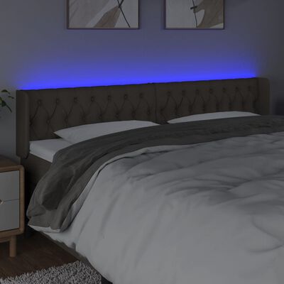vidaXL gultas galvgalis ar LED, 183x16x78/88 cm, pelēkbrūns audums