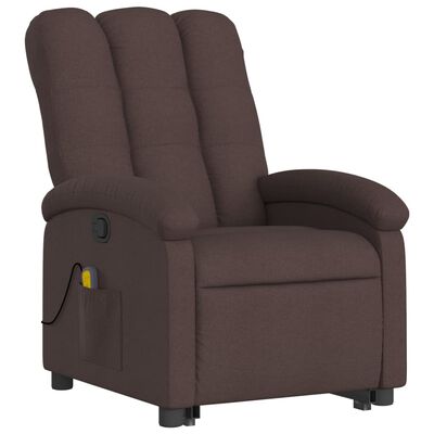 vidaXL masāžas krēsls, paceļams, atgāžams, tumši brūns audums