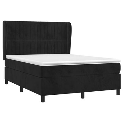 vidaXL atsperu gulta ar matraci, melna samts, 140x190 cm