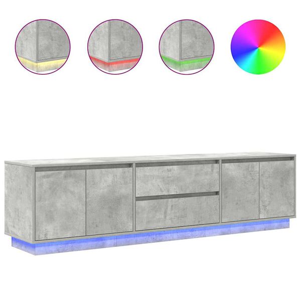 vidaXL TV skapītis ar LED apgaismojumu, betona pelēks, 193,5x41x50 cm