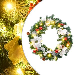 vidaXL Ziemassvētku vainags ar LED lampiņām, zaļ&scaron;, 60 cm, PVC