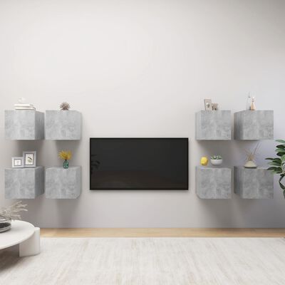 vidaXL sienas TV skapīši, 8 gab., betona pelēki, 30,5x30x30 cm