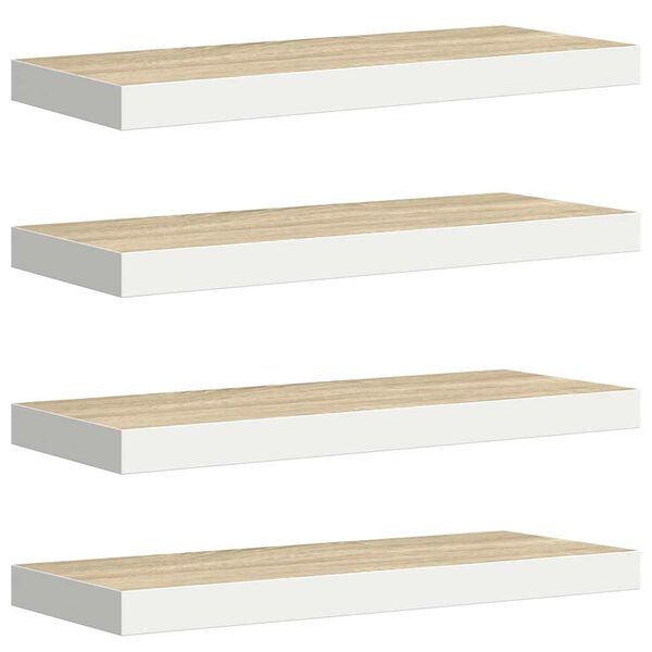 vidaXL sienas plaukti, 4 gab., balti, ozolkoka, 60x23,5x3,8 cm, MDF