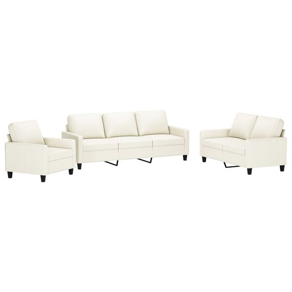 vidaXL trīsdaļīgs dīvānu komplekts, spilveni, krēmkrāsas mākslīgā āda