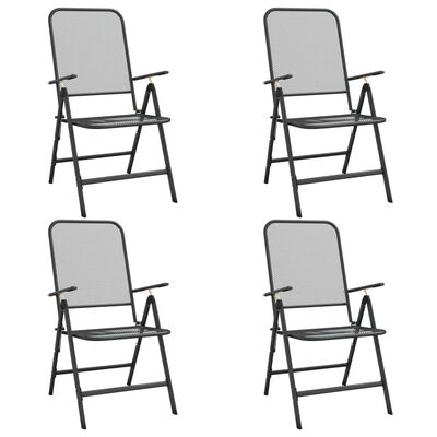 vidaXL saliekami dārza krēsli, 4 gab., metāla siets, antracītpelēki
