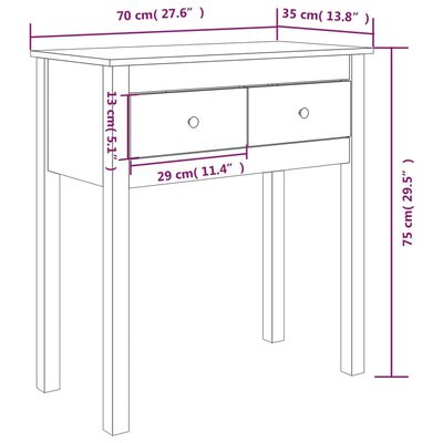 vidaXL konsoles galdiņš, balts, 70x35x75 cm, priedes masīvkoks