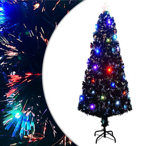vidaXL izgaismota Ziemassvētku egle ar statīvu un LED, 240cm, optiskā &scaron;ķiedra