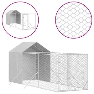 vidaXL suņu voljērs ar jumtu, 2x6x2,5m, cinkots tērauds, sudraba krāsā
