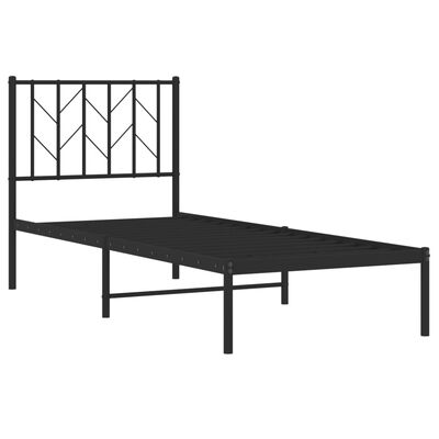 vidaXL gultas rāmis ar galvgali, melns metāls, 75x190 cm