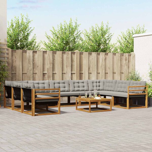 vidaXL Āra dīvānu komplekts ar spilvenu 10 pcs Dabīgs un gai&scaron;i pelēks