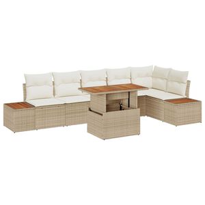 vidaXL Dārza ēdamgalds ar spilvenu 7 pcs Bē&scaron;s un krēms