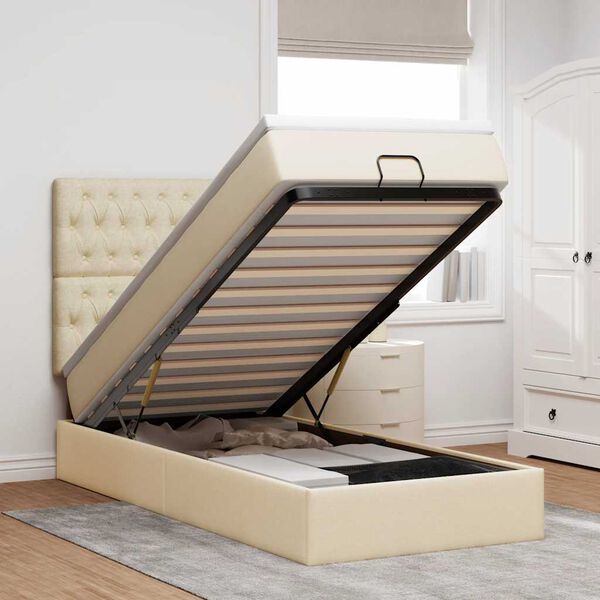 vidaXL Osmaņu gultas rāmis ar matrača krēma 90x200 cm audums