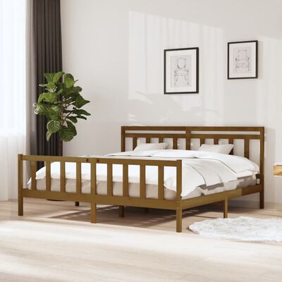vidaXL gultas rāmis, medus brūns, masīvkoks, 200x200 cm
