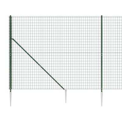 vidaXL stiepļu žogs ar zemes mietiņiem, zaļš, 1,4x25 m