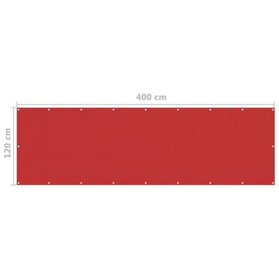 vidaXL balkona aizslietnis, 120x400 cm, sarkans HDPE