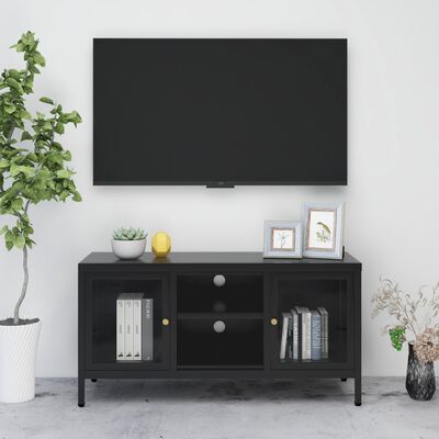 vidaXL TV skapītis, melns, 105x35x52 cm, tērauds un stikls