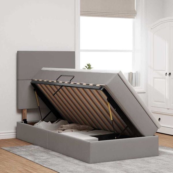 vidaXL Gulta ar uzglabā&scaron;anas vietu un LED Pelēkbrūna 90 x 200 cm