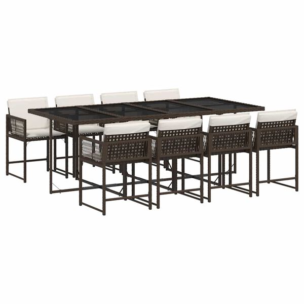 vidaXL 9-daļīgs dārza mēbeļu komplekts, matrači, brūna PE rotangpalma