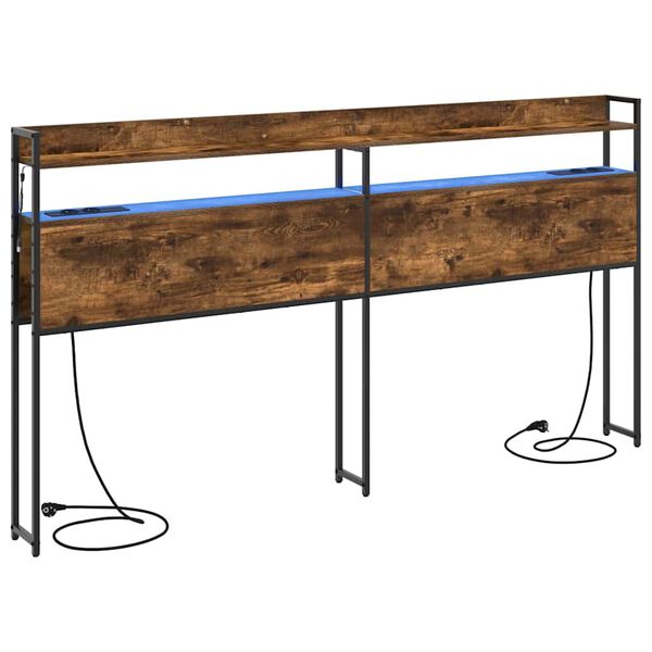 vidaXL Uzglabā&scaron;anas galvas balsts ar plauktu Dūmakaina ozolkoka 180 cm