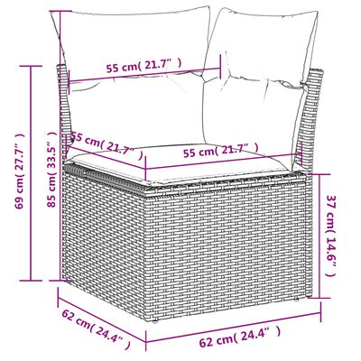 vidaXL 3-daļīgs dārza dīvāna komplekts ar matračiem, pelēks PE pinums