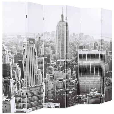 vidaXL istabas aizslietnis, 228x170 cm, saliekams, Ņujorka, melnbalts