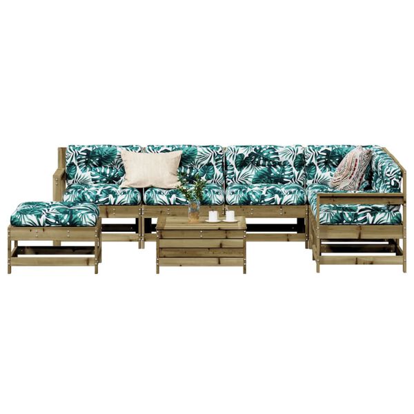 vidaXL 8-daļīgs dārza atpūtas mēbeļu komplekts ar matračiem, priede