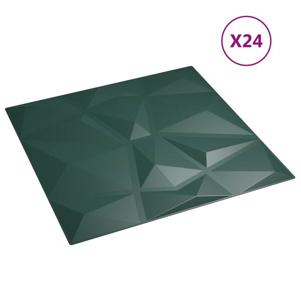 vidaXL Sienas paneļi 24 pcs Zaļa 50 x 50 cm XPS Putu