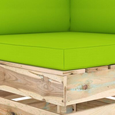 vidaXL moduļu stūra dīvāns ar spilveniem, zaļi impregnēts koks