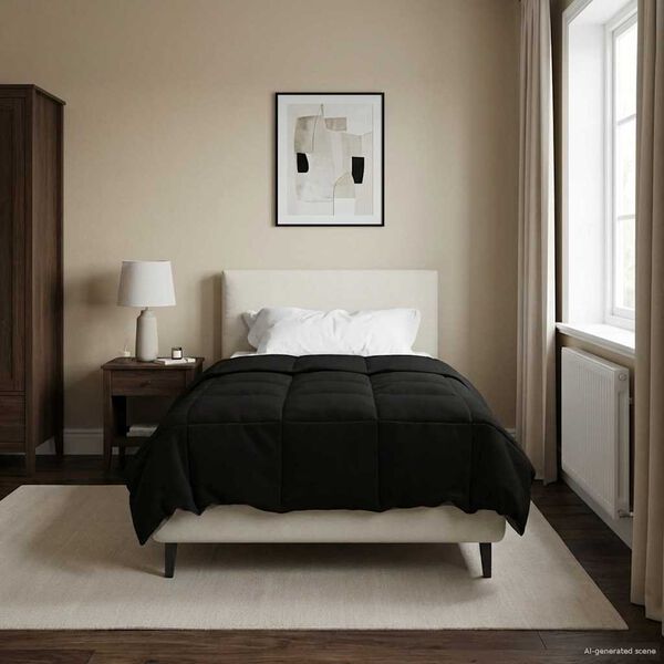 vidaXL Pilnas gada sega Tiltiņ&scaron; Melna 155 x 200 cm Mikro&scaron;ķiedra